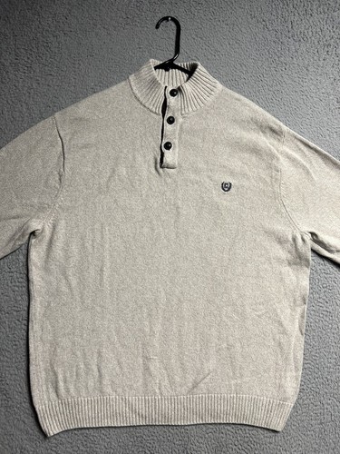 Chaps Sweater Mens XXL TTG Beige 1/4 Button Pullover Long Sleeve Elbow Patches - Picture 6 of 14