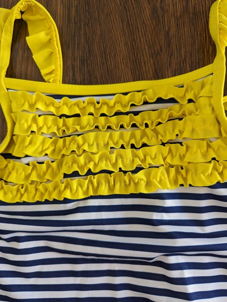 Size 6X 6 Penelope Mack One Piece Blue White Stripe Swimsuit Swim Suit Yellow - Image 3 of 4