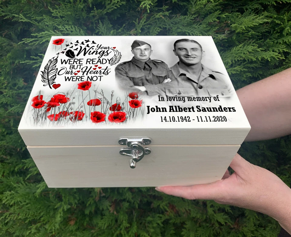 Urn for ashes, Wooden memory keepsake box, Photo casket, Personalised design.