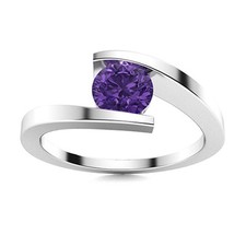 Bypass Solitaire 5MM Round Amethyst 925 Sterling Silver Women Stackable Ring