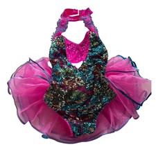Glamour Costumes Girls Pink Sequin Tutu Dance Leotard Halter Size LC Jazz Stage