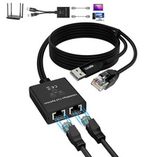 Gigabit Ethernet Splitter 1 to 2 Out Adapter, RJ45 Splitter with 6FT USB Powe...