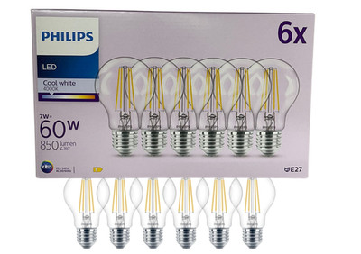 Philips LED E27 7W Neutralweiß Filament 60W Ersatz   6er Set