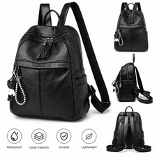 Luxury Waterproof Women’s Leather Black Backpack Travel School Laptop Purse