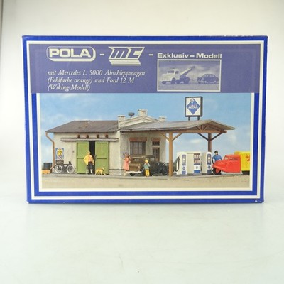 Pola Meister Modell H0 159 Bausatz Tankstelle mit Wiking PKW ungebaut in OVP