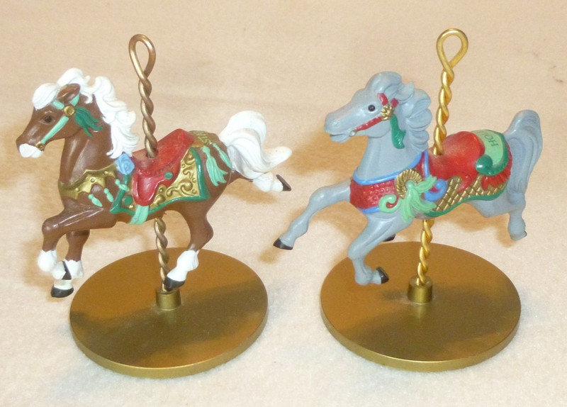 Lot of 2 Hallmark Christmas Carousel Horses 1989 HOLLY  2d & STAR  3rd of 4