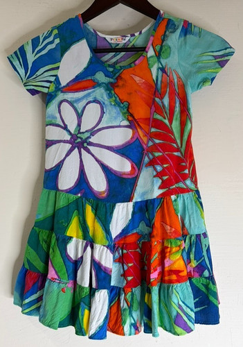Jams World LIL' People Girls Sz Small Dress Tier Skirt SS Colorful Hawaiian
