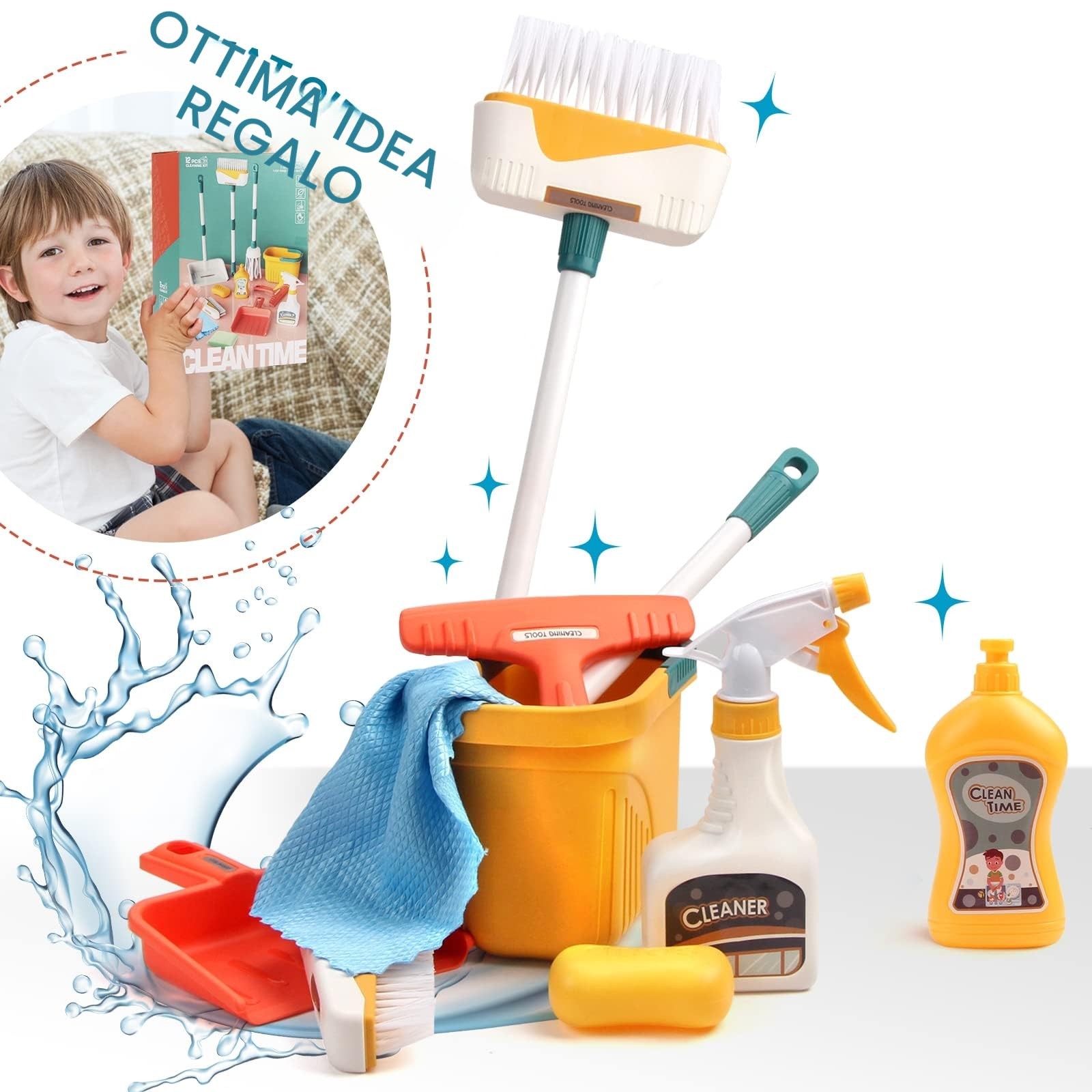 SET DI PULIZIA PER BAMBINI GIOCATTOLI INCLUDE MOCIO SCOPA PANNO GIOCATTOLO PULIT foto 4
