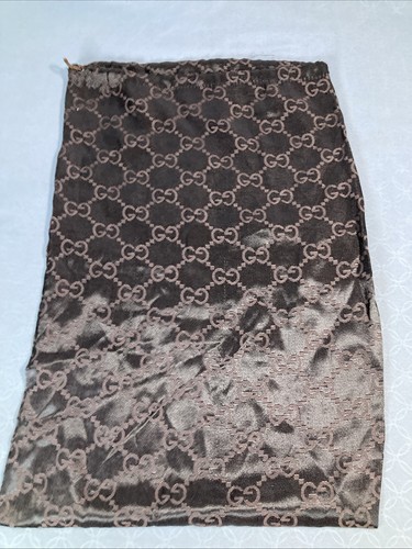 Authentic Vintage Gucci Brown Satin GG Monogram Drawstring Dust Bag 16” X 11”