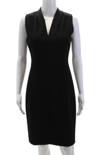Tahari Womens Textured Sleeveless V-neck Pleated Mid Length Dress Black Size 02