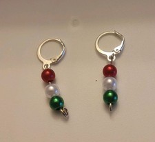 Handcrafted Festive Red White Green Dangling Hoop Earrings