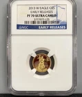2013 W US Mint 1/10th ozt Proof Gold $5 Eagle Coin NGC PF70UC E. Rel L24375