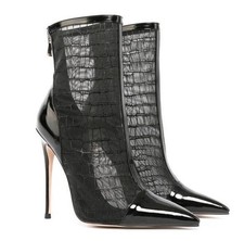 Stivaletti donna sexy a punta tacco alto stiletto maglia festa palco scarpe