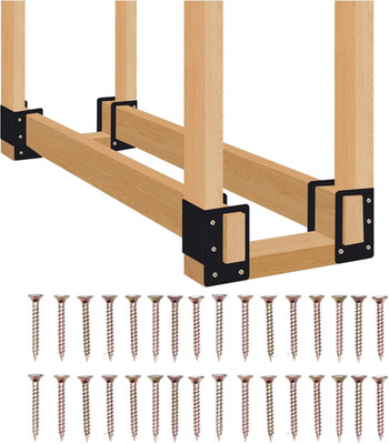 4 Pack Firewood Log Storage Rack Bracket,Indoor Outdoor Adjustable Heavy Duty Po