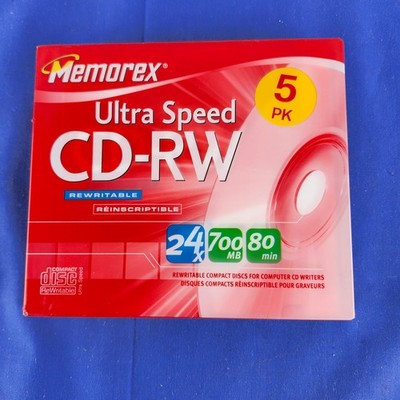 Memorex CD-RW 700MB 80 Min Ultra Speed 5 Pack For Computer CD Rewriters