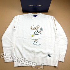 POLO RALPH LAUREN Women's White Tennis Bear Cotton Crewneck Knit Sweater NWT M