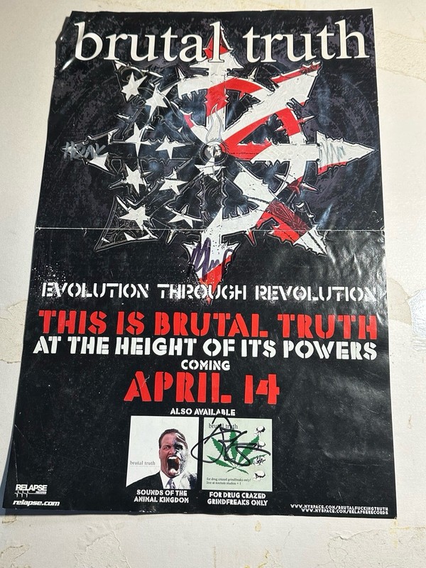 Signed Brutal Truth Evolution Through Revolution 11x17 Poster Autographed