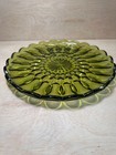 Vintage King’s Crown Thumbprint Avocado Green 9¼" Pressed Glass Luncheon Plate