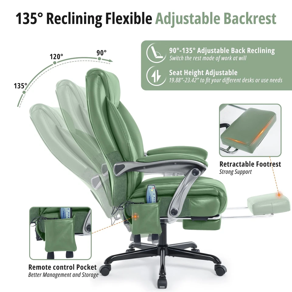 Massage Office Chair with Heat & Footrest, Ergonomic Reclining Executive Desk - Image 2 of 4