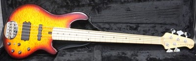 Lakland Skyline 55-02 Deluxe Honey Burst Quilt 5-String Bass Guitar w/ hard case