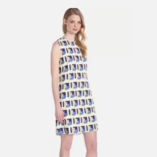 NWT Helene Berman Simple Loose Fit Shift Geometric Print Dress 4