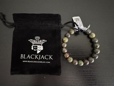 Blackjack 10mm Dragon Stone Stainless Steel Beaded Bracelet New $100