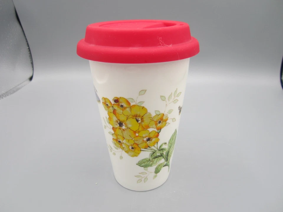 Taza de viaje Lenox Butterfly Meadow blanca multicolor floral porcelana 12 oz (282) Foto 2 de 4