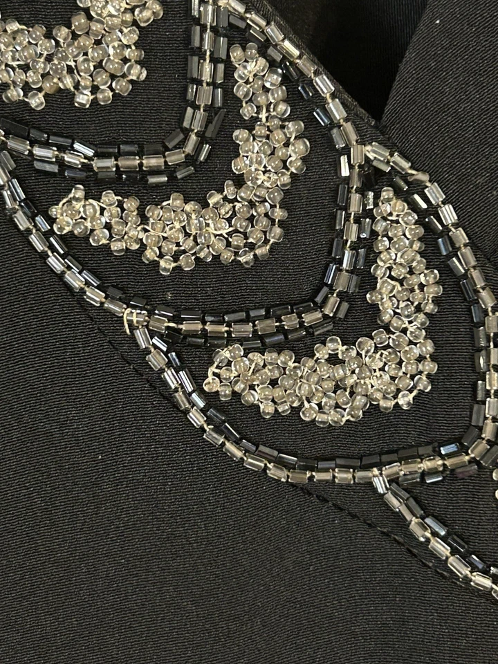 1940's Black Crepe Cocktail/Evening Dress Silhouette Design W Beaded Neckline S - Image 3 of 4