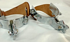 Vintage 1970s British Western Riding Spurs Chrome Hand-Tooled Leather Straps