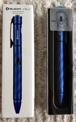 Olight Open 2 Blue Rechargeable LED Pen Flashlight, 120 Lumens, Clip On