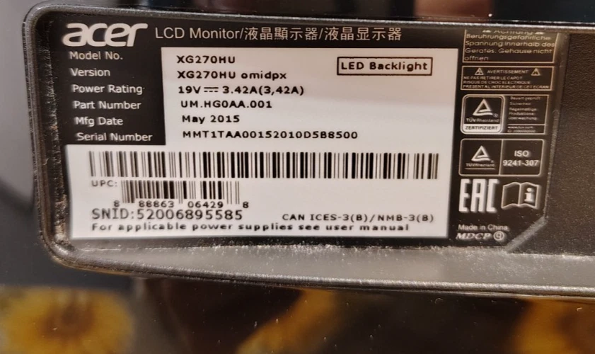 Acer XG270HU Omidpx 27'' WQHD AMD FREESYNC 2560 x 1440 Widescreen Monitor Black - Image 3 of 4