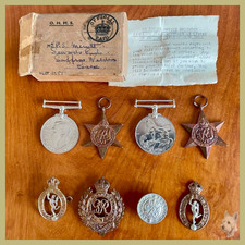 WW2 Medal Group Africa Star 1939-45 Star War Defence Medals Box RE Badges