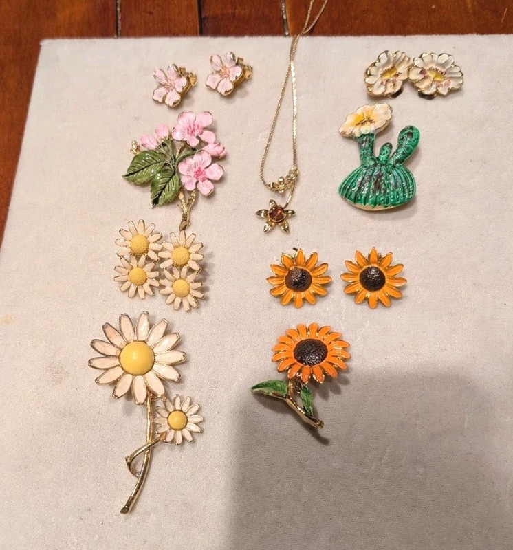 Vintage lot Hand Painted flower brooch/earrings  Weiss Rafaelian new listing