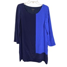 J.Crew Silk Colorblock Shift Dress Women Size 8 Blue Excellent 3/4 Sleeve