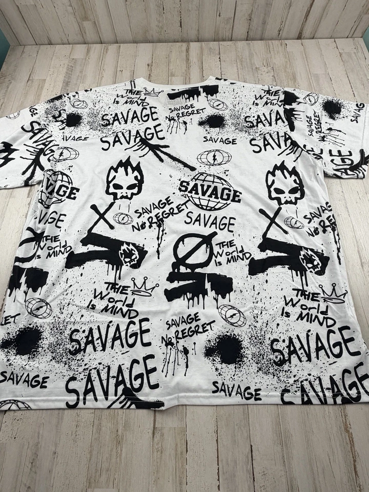 Camisa de lavandería blanca Street Art Savage Fresh para hombre 5XL 5XB cebada usada envío rápido Foto 3 de 3