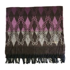 Fendi Acrylic Knit Multicolor Scarf 20x82 Deep Maroon Pink Purple Black Fringe
