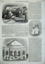 Original Old Antique Print 1856 Corn Exchange Boston Henry Cort Merrimac Canon