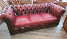 CHESTERFIELD SOFA OXBLOOD RED LEATHER 3 SEATER VINTAGE 1979 Free 🚚
