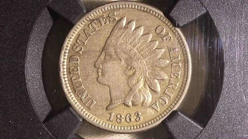 1863 Indian Head Penny 1C NGC Funbox 9.1  Detail AU