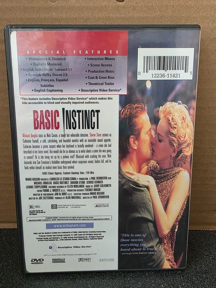 Basic Instinct (DVD, 1997, Widescreen & Standard) Michael Douglas Sharon Stone - Image 3 of 3