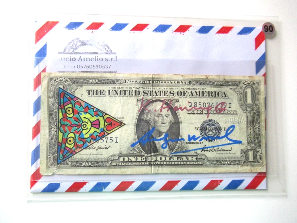 1$ VON ANDY WARHOL UND KEITH HARING ORIGINAL + 2x SIGNIERT, USPS-ST 1987 - Bild 2 von 4