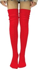 Red Knit Thigh High Socks Extra Long Leg Warmers Over Knee Boot Socks