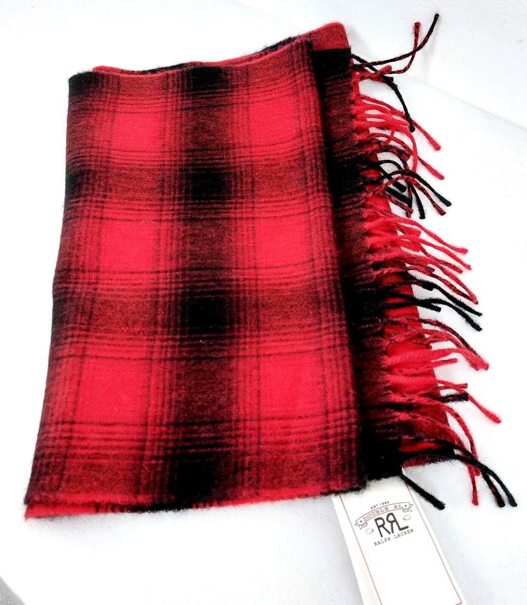 Ralph Lauren RRL Black Red Tartan Cashmere Scarf 62