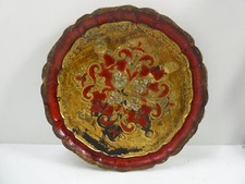 VINTAGE ITALIAN FLORENTINE DECORATIVE HARD PLASTIC GILT SERVING TRAY MADE ITALY