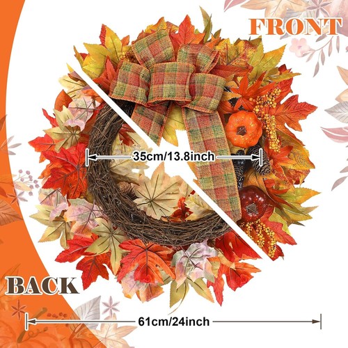 Acción de Gracias 24"" Corona Grande Prelit 30 LED Inalámbrica Otoño Vacaciones Decoración - Imagen 6 de 11