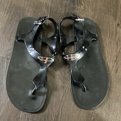 MICHAEL KORS Sandals PLATE Thong Sandals Jelly Black Silver