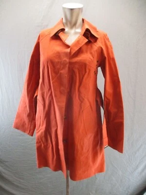 BURBERRY Size M Womens Orange 100% Cotton Pleated Back Belted Button Up Coat 399