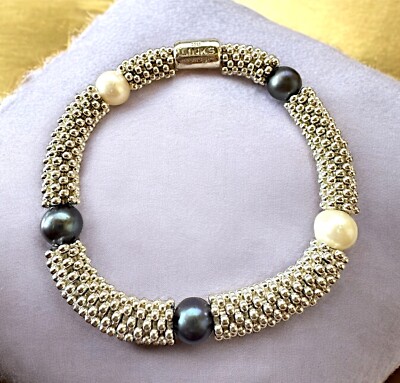 LINKS OF LONDON EFFERVESCENCE STAR STERLING PURPLE  WHITE PEARL STRETCH BRACELET