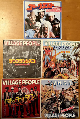 VILLAGE PEOPLE - 7'' PICTURE SLEEVE LOT - 5 JAPANESE PRESS - MACHO MAN/YMCA + 3