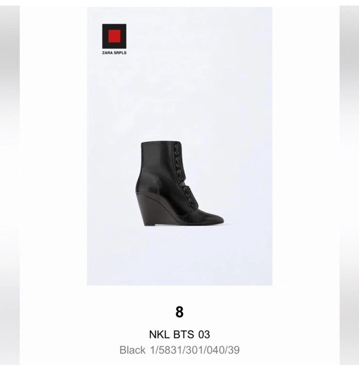 Botines Zara SRPLS Cuero Real Cuña Alta Negros Cremallera Talla US 8/39 Foto 3 de 4